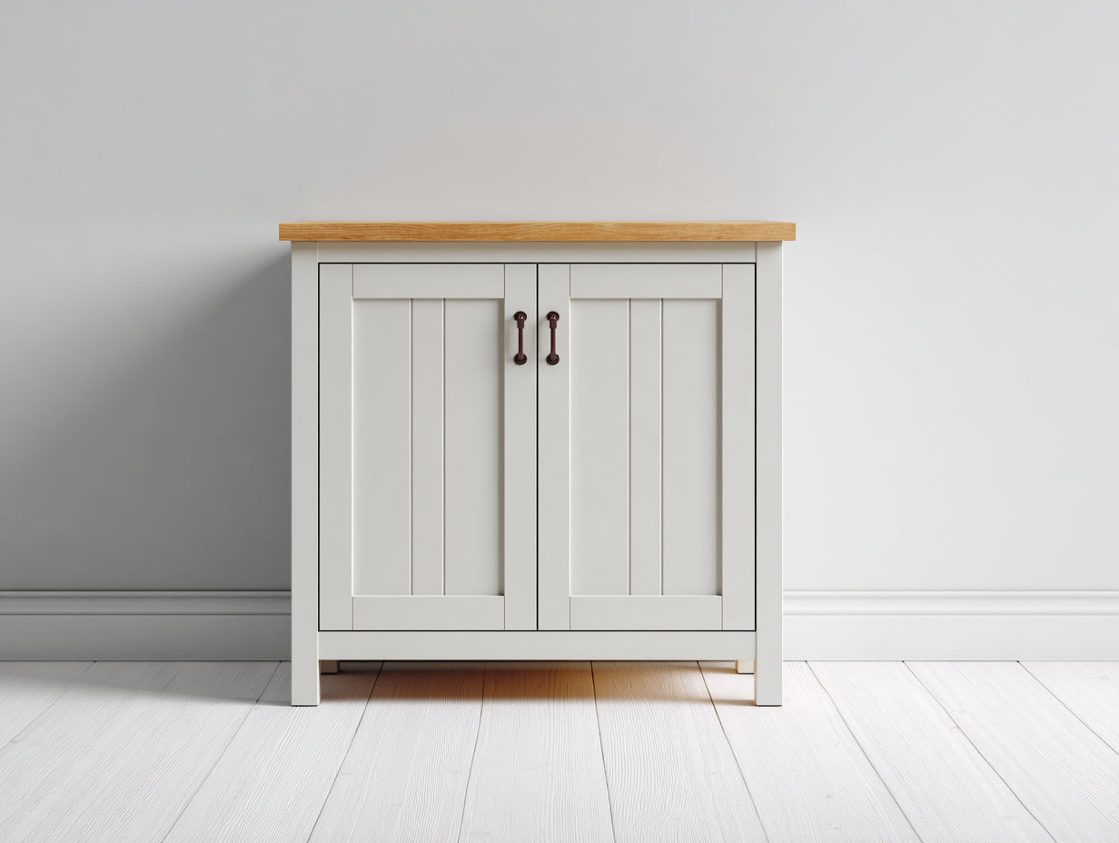 Buffet - panneaux de bois - 100 x 40 x 85 cm - blanc-bois naturel - style campagne moderne