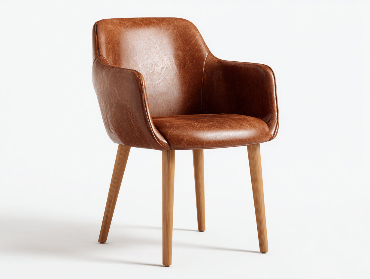 Chaise de salle à manger - Similicuir-bois - 61 x 58 x 82 cm - Marron-Bois clair - Style moderne enveloppant