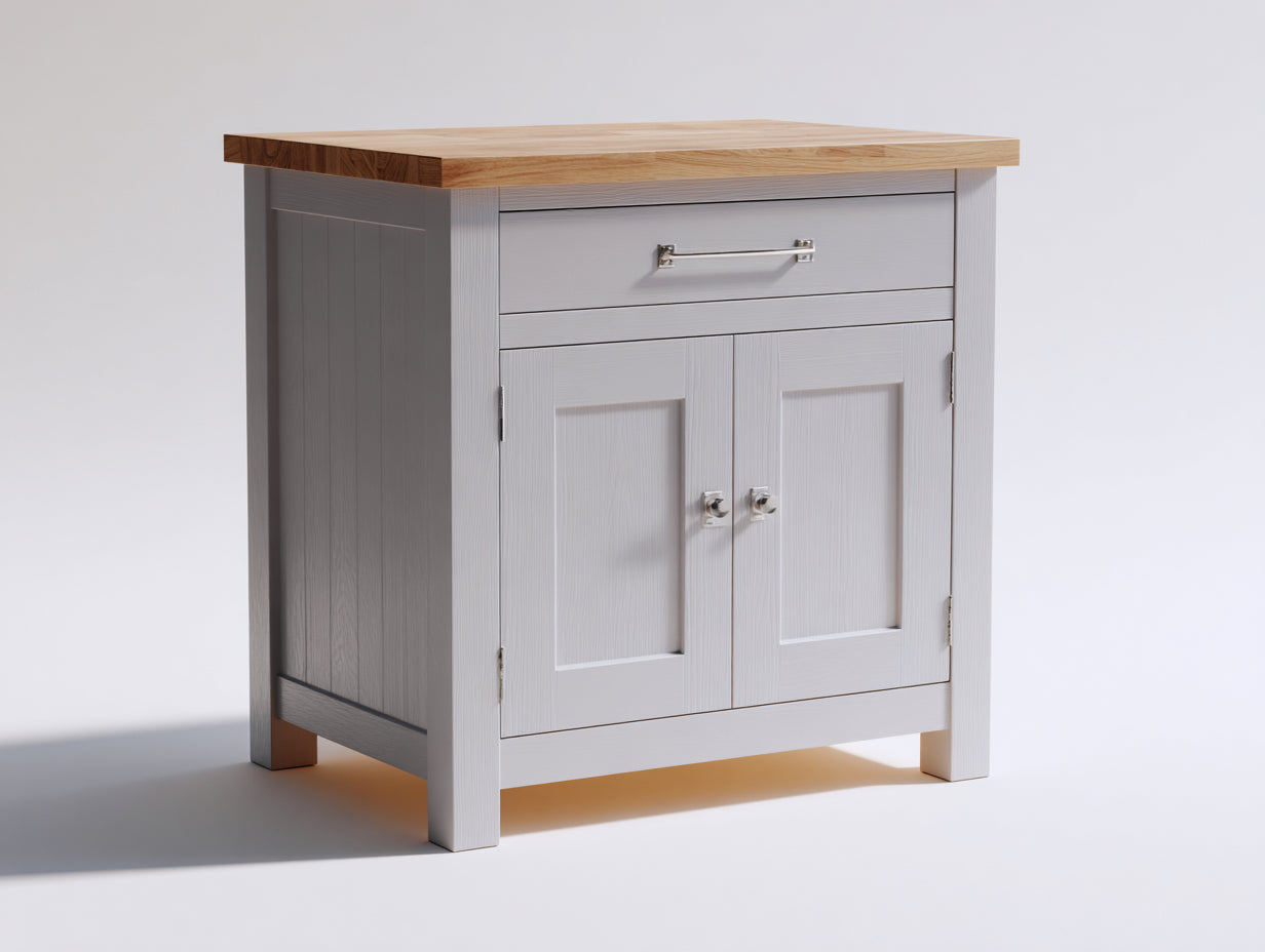 Buffet - panneaux de bois - 100 x 40 x 85 cm - blanc-bois naturel - style campagne moderne