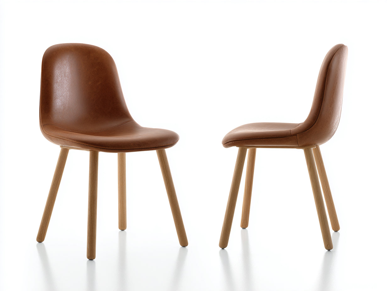 Chaise de salle à manger - Similicuir-bois - 56 x 58 x 82 cm - Marron-Bois clair - Style moderne minimaliste