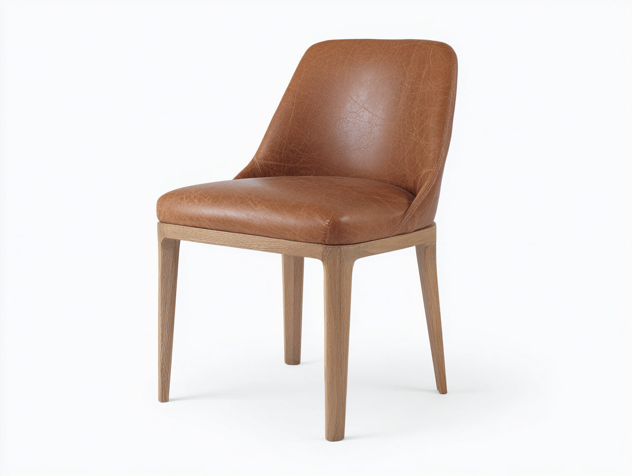 Chaise de salle à manger - Similicuir-bois - 58 x 60 x 82 cm - Marron-Bois clair - Style moderne contemporain