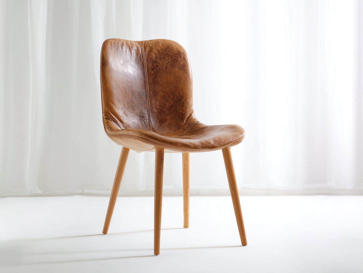 Chaise de salle à manger - Similicuir-bois - 55 x 58 x 82 cm - Marron-Bois clair - Style contemporain minimaliste