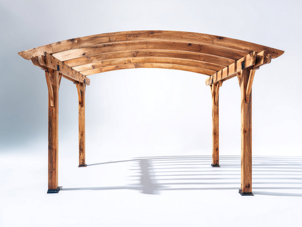 Tonnelle de jardin - Bois-Métal - 360 x 300 x 250 cm - Marron-Noir - Style rustique à toiture arquée