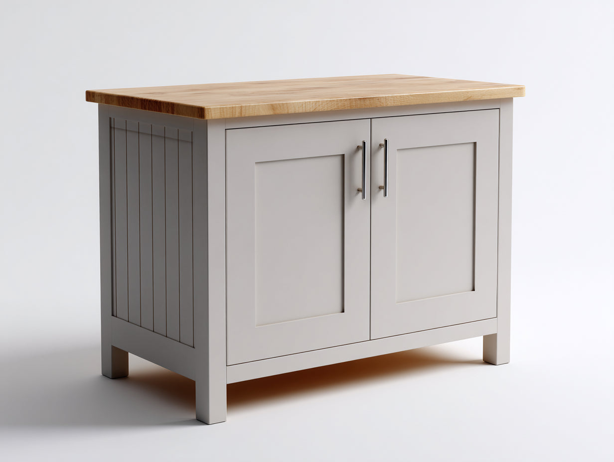 Buffet - panneaux de bois - 120 x 45 x 85 cm - blanc-bois naturel - style campagne moderne