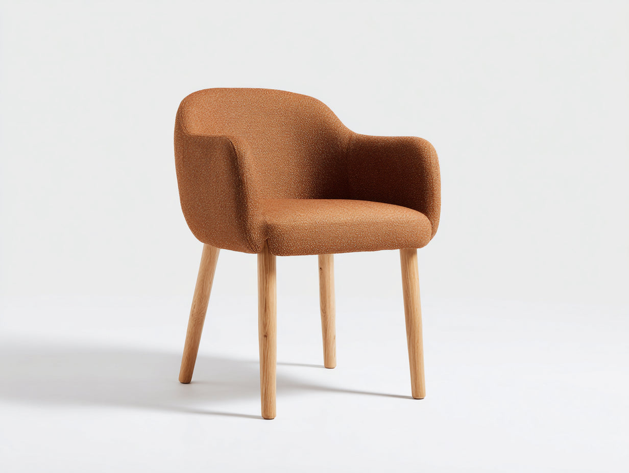 Chaise de salle à manger - Tissu-bois - 60 x 58 x 82 cm - Marron-Bois clair - Style moderne arrondi