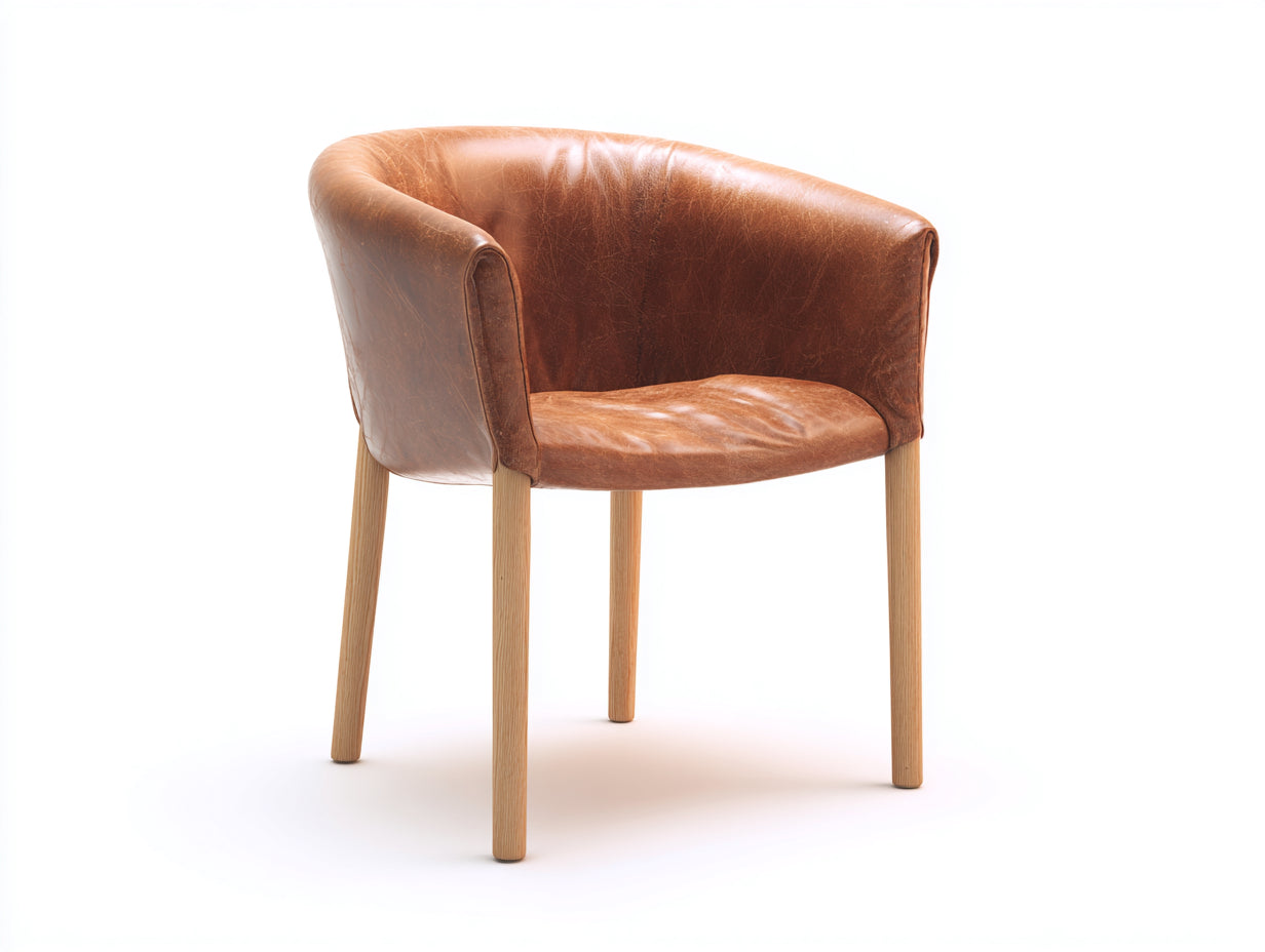 Chaise de salle à manger - Similicuir-bois - 64 x 60 x 79 cm - Marron-Bois clair - Style moderne arrondi