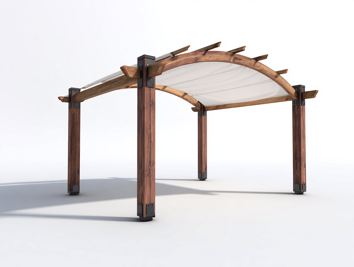 Tonnelle de jardin - Bois-Métal - 360 x 300 x 250 cm - Marron-Noir-Blanc - Style moderne avec toile d'ombrage