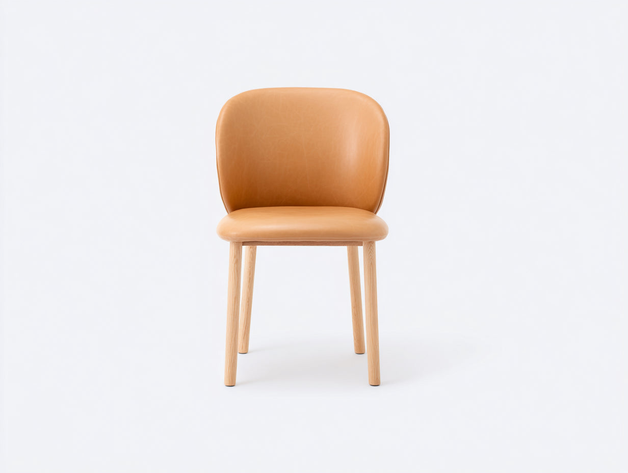 Chaise de salle à manger - Similicuir-bois - 55 x 57 x 82 cm - Marron clair-Bois clair - Style moderne minimaliste