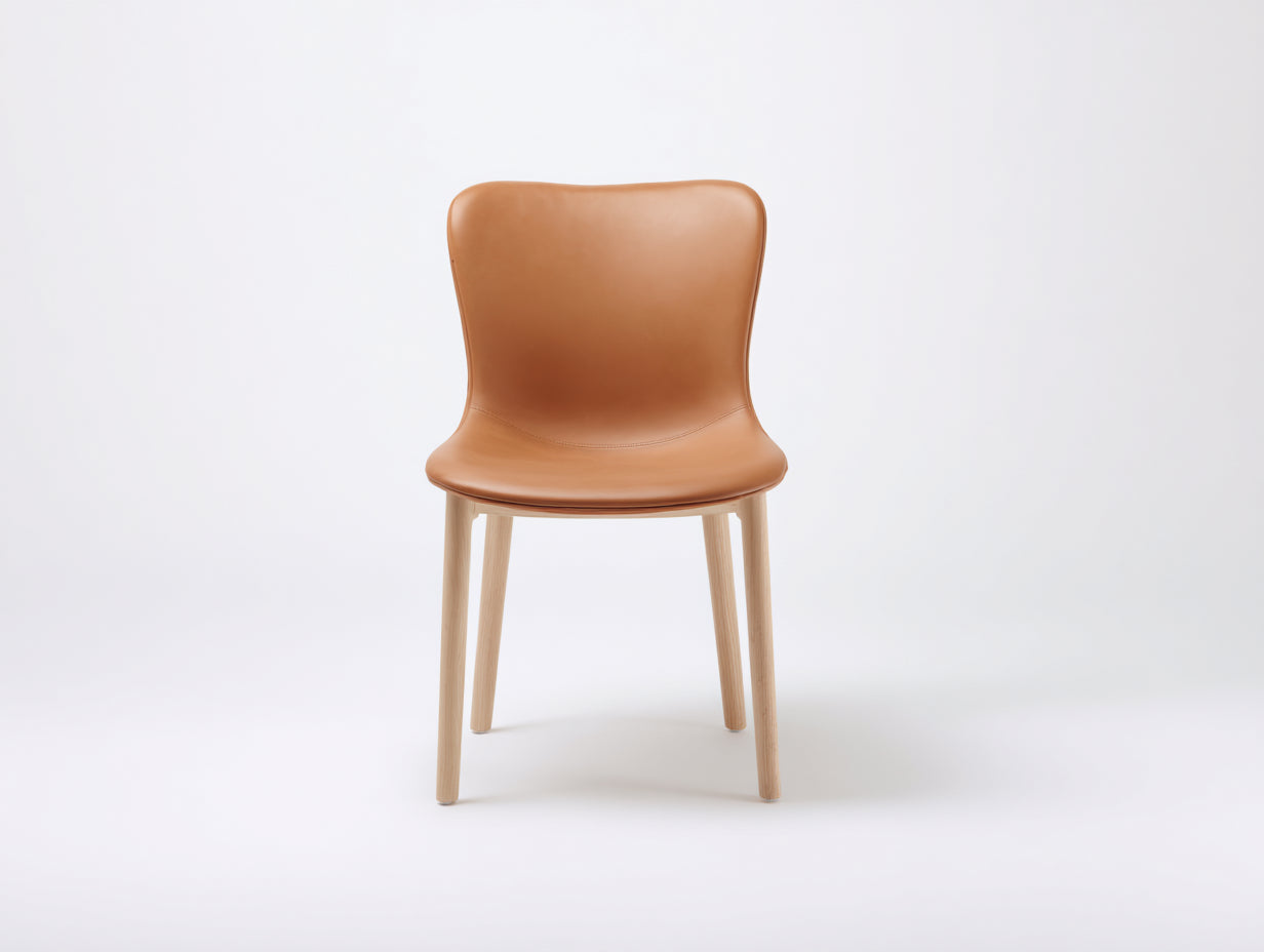Chaise de salle à manger - Similicuir-bois - 55 x 57 x 82 cm - Marron clair-Bois clair - Style moderne minimaliste