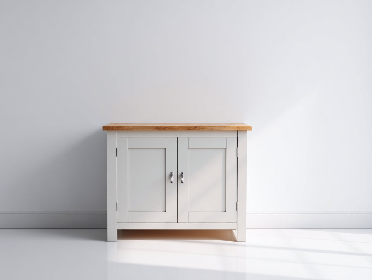 Buffet - panneaux de bois - 100 x 40 x 85 cm - blanc-bois naturel - style contemporain